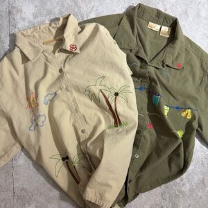 Set of 2 Vintage Bobbie Brookes Embroidered Summer Short Sleeve Button Up Medium